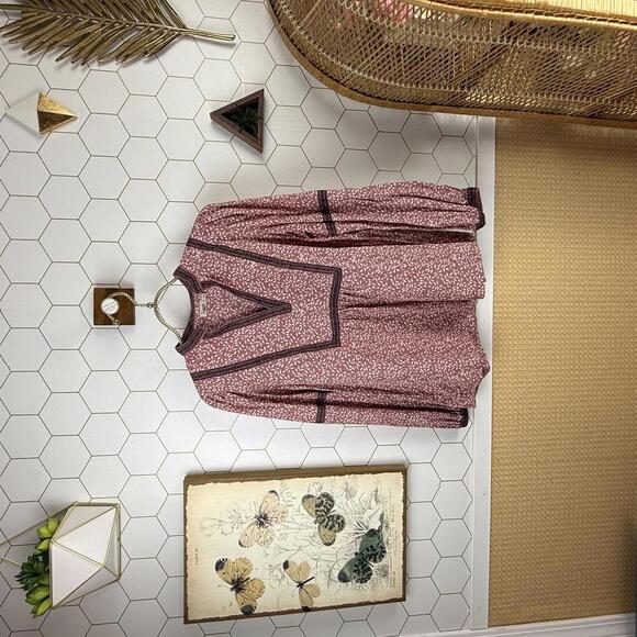 Faherty Mauve Pink Aurora Leaf Organic Cotton Peasant Boho - Size - XS - Picture 3 of 8